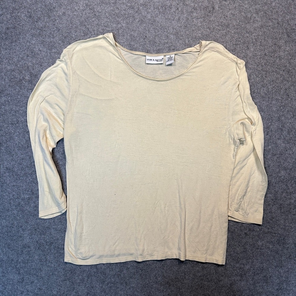 Croft & Barrow Stretch Long Sleeve Top Medium Cream Rayon‎ Spandex Blend